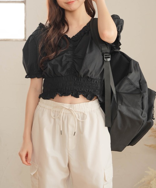 Cham.（チャム）の「フリルギャザーブラウス（シャツ/ブラウス・レディース・ブラック/オフホワイト・F）」の14枚目の写真