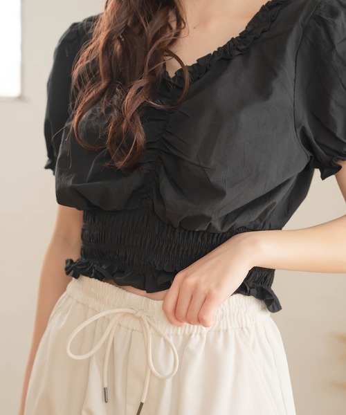 Cham.（チャム）の「フリルギャザーブラウス（シャツ/ブラウス・レディース・ブラック/オフホワイト・F）」の13枚目の写真