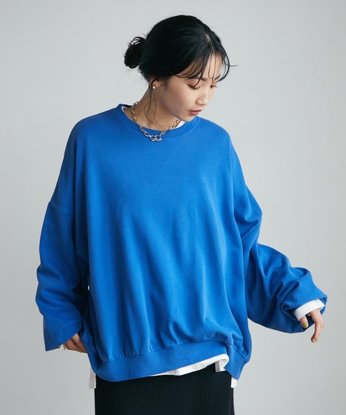 CRAFT STANDARD BOUTIQUE(クラフトスタンダードブティック)の「ピグメントダイボリュームスリーブスウェット *◆(スウェット・レディース・ライトグレー/チャコールグレー/ライトブラウン/イエロー/ブルー/パープル・M/L/LL)」の4枚目の写真