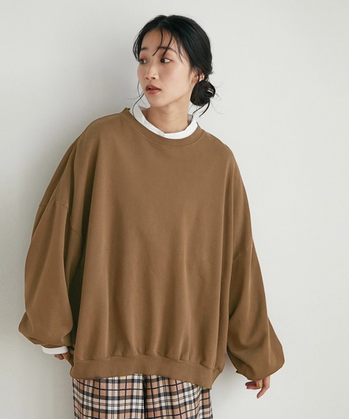 CRAFT STANDARD BOUTIQUE(クラフトスタンダードブティック)の「ピグメントダイボリュームスリーブスウェット *◆(スウェット・レディース・ライトグレー/チャコールグレー/ライトブラウン/イエロー/ブルー/パープル・M/L/LL)」の3枚目の写真