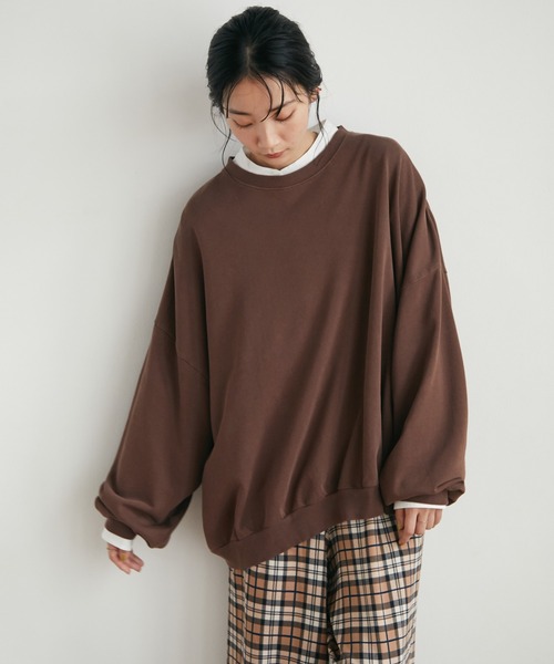 CRAFT STANDARD BOUTIQUE(クラフトスタンダードブティック)の「ピグメントダイボリュームスリーブスウェット *◆(スウェット・レディース・ライトグレー/チャコールグレー/ライトブラウン/イエロー/ブルー/パープル・M/L/LL)」の11枚目の写真