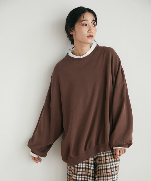 CRAFT STANDARD BOUTIQUE(クラフトスタンダードブティック)の「ピグメントダイボリュームスリーブスウェット *◆(スウェット・レディース・ライトグレー/チャコールグレー/ライトブラウン/イエロー/ブルー/パープル・M/L/LL)」の21枚目の写真