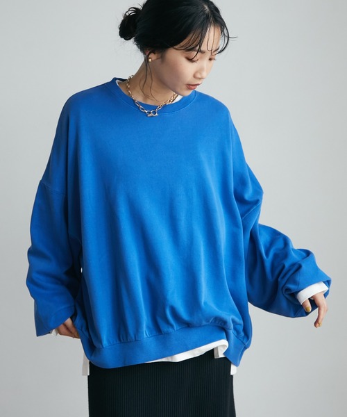 CRAFT STANDARD BOUTIQUE(クラフトスタンダードブティック)の「ピグメントダイボリュームスリーブスウェット *◆(スウェット・レディース・ライトグレー/チャコールグレー/ライトブラウン/イエロー/ブルー/パープル・M/L/LL)」の12枚目の写真