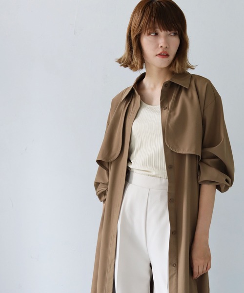 HER CLOSET（ハークローゼット）の「【shemoshelly】ロップイヤーフレアシャツワンピース（シャツワンピース・レディース・ブラック/ブラウン/グレイッシュベージュ・M）」の2枚目の写真