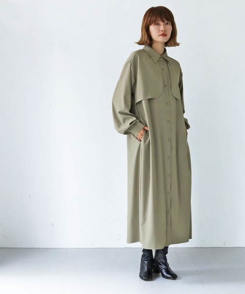 HER CLOSET（ハークローゼット）の「【shemoshelly】ロップイヤーフレアシャツワンピース（シャツワンピース・レディース・ブラック/ブラウン/グレイッシュベージュ・M）」の3枚目の写真