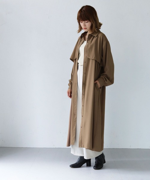 HER CLOSET（ハークローゼット）の「【shemoshelly】ロップイヤーフレアシャツワンピース（シャツワンピース・レディース・ブラック/ブラウン/グレイッシュベージュ・M）」の7枚目の写真