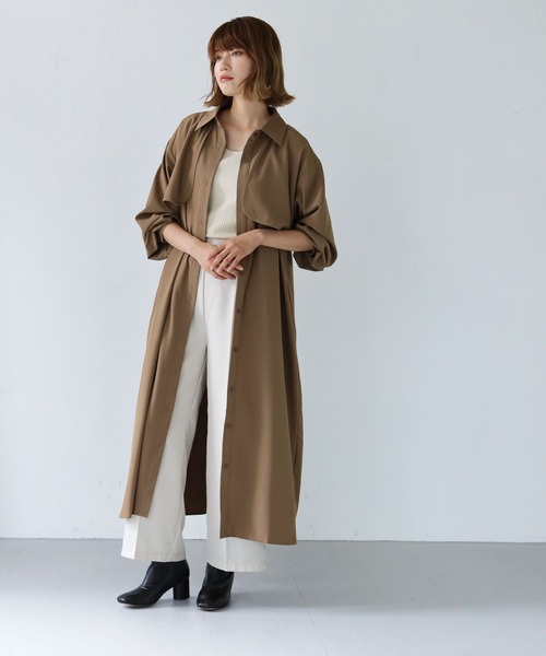 HER CLOSET（ハークローゼット）の「【shemoshelly】ロップイヤーフレアシャツワンピース（シャツワンピース・レディース・ブラック/ブラウン/グレイッシュベージュ・M）」の13枚目の写真