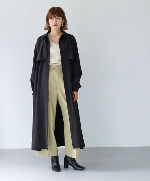 HER CLOSET（ハークローゼット）の「【shemoshelly】ロップイヤーフレアシャツワンピース（シャツワンピース・レディース・ブラック/ブラウン/グレイッシュベージュ・M）」の14枚目の写真