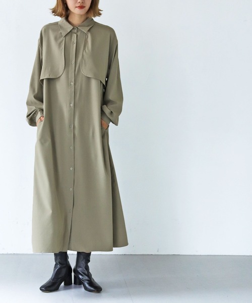 HER CLOSET（ハークローゼット）の「【shemoshelly】ロップイヤーフレアシャツワンピース（シャツワンピース・レディース・ブラック/ブラウン/グレイッシュベージュ・M）」の22枚目の写真