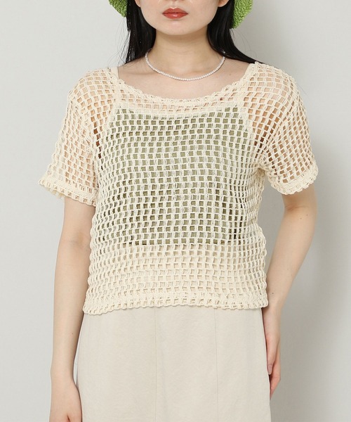 ALAND(エーランド)の「3.3 Field Trip/MESH CROP TOP 2353159(Tシャツ/カットソー・レディース・クリーム/ブラック・FREE)」の1枚目の写真