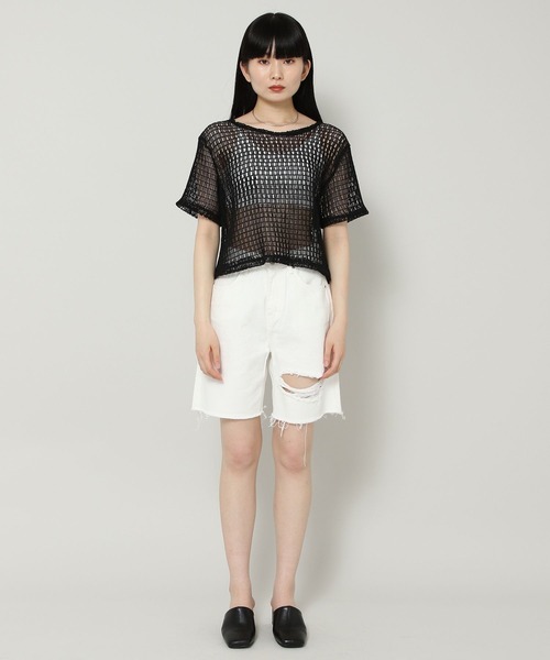 ALAND(エーランド)の「3.3 Field Trip/MESH CROP TOP 2353159(Tシャツ/カットソー・レディース・クリーム/ブラック・FREE)」の8枚目の写真