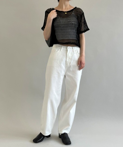 ALAND(エーランド)の「3.3 Field Trip/MESH CROP TOP 2353159(Tシャツ/カットソー・レディース・クリーム/ブラック・FREE)」の4枚目の写真