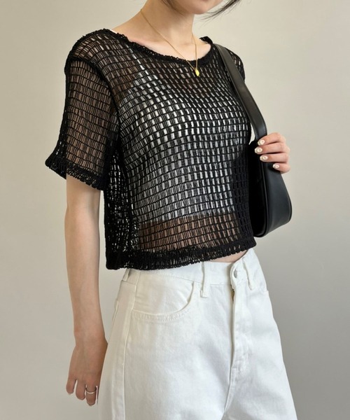 ALAND(エーランド)の「3.3 Field Trip/MESH CROP TOP 2353159(Tシャツ/カットソー・レディース・クリーム/ブラック・FREE)」の5枚目の写真