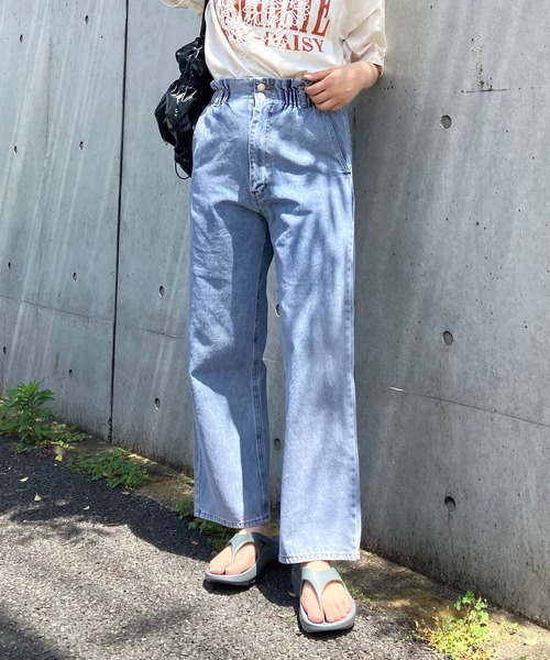 セール】♪後レースアップ ハイウエストデニムパンツ（デニムパンツ