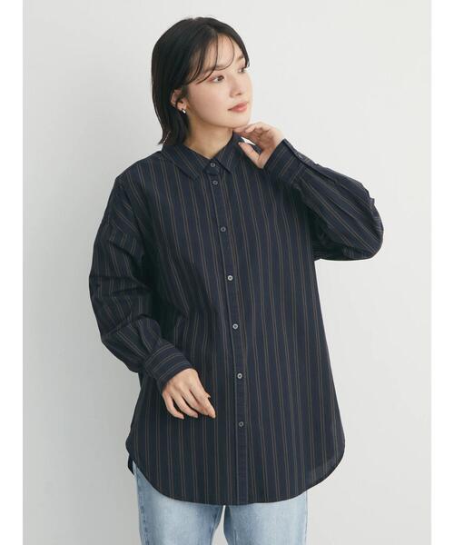 Green　Parks（グリーンパークス）の「高密度 ストライプ付衿きシャツ（シャツ/ブラウス・レディース・ブルー/ネイビー/ピンク・FREE）」の4枚目の写真