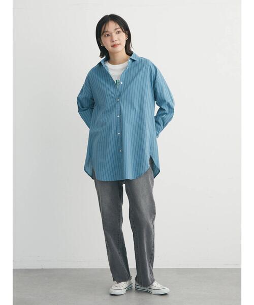 Green　Parks（グリーンパークス）の「高密度 ストライプ付衿きシャツ（シャツ/ブラウス・レディース・ブルー/ネイビー/ピンク・FREE）」の5枚目の写真