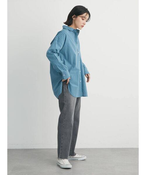 Green　Parks（グリーンパークス）の「高密度 ストライプ付衿きシャツ（シャツ/ブラウス・レディース・ブルー/ネイビー/ピンク・FREE）」の6枚目の写真