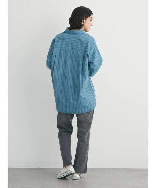 Green　Parks（グリーンパークス）の「高密度 ストライプ付衿きシャツ（シャツ/ブラウス・レディース・ブルー/ネイビー/ピンク・FREE）」の7枚目の写真