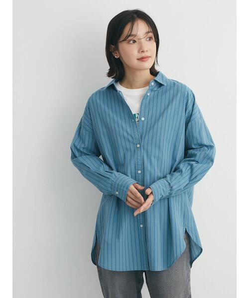 Green　Parks（グリーンパークス）の「高密度 ストライプ付衿きシャツ（シャツ/ブラウス・レディース・ブルー/ネイビー/ピンク・FREE）」の8枚目の写真
