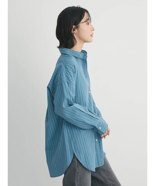 Green　Parks（グリーンパークス）の「高密度 ストライプ付衿きシャツ（シャツ/ブラウス・レディース・ブルー/ネイビー/ピンク・FREE）」の9枚目の写真