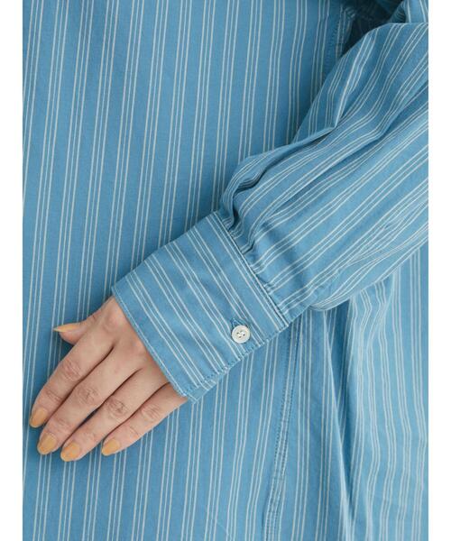 Green　Parks（グリーンパークス）の「高密度 ストライプ付衿きシャツ（シャツ/ブラウス・レディース・ブルー/ネイビー/ピンク・FREE）」の12枚目の写真