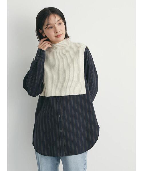 Green　Parks（グリーンパークス）の「高密度 ストライプ付衿きシャツ（シャツ/ブラウス・レディース・ブルー/ネイビー/ピンク・FREE）」の18枚目の写真