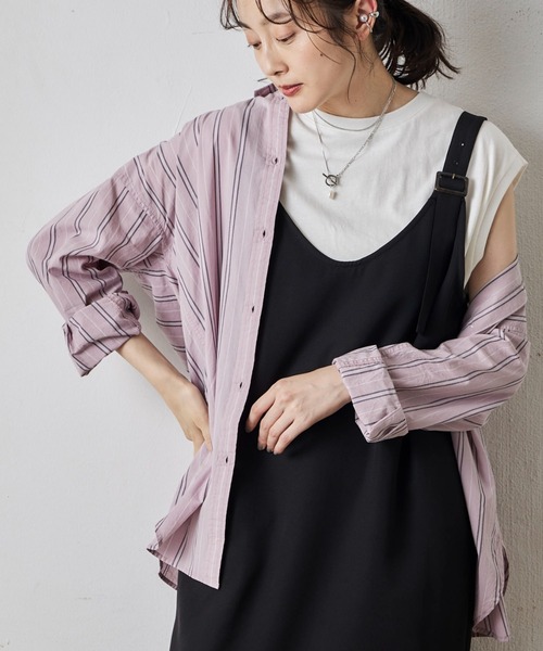 Green　Parks（グリーンパークス）の「高密度 ストライプ付衿きシャツ（シャツ/ブラウス・レディース・ブルー/ネイビー/ピンク・FREE）」の3枚目の写真