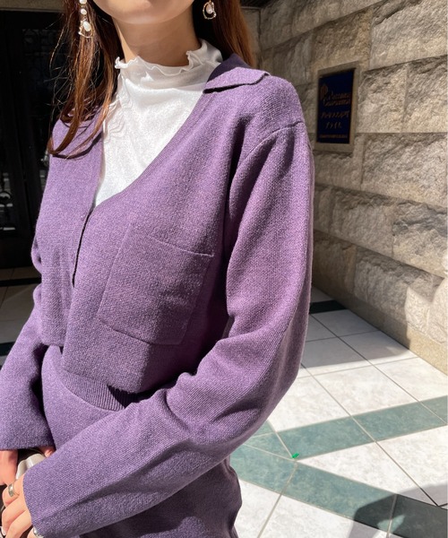 StyleSea(スタイルシー)の「クロップド丈カーディガン&ニットスカート セットアップ(カーディガン/ボレロ・レディース・ベージュ/パープル/オフホワイト/チャコール・MEDIUM)」の21枚目の写真