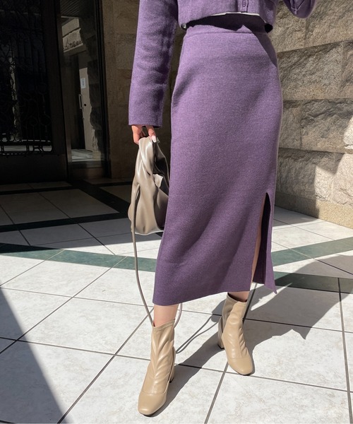 StyleSea(スタイルシー)の「クロップド丈カーディガン&ニットスカート セットアップ(カーディガン/ボレロ・レディース・ベージュ/パープル/オフホワイト/チャコール・MEDIUM)」の18枚目の写真