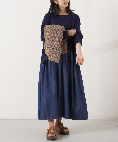 【a634】ルティロワドゥドレステリア 美品 デニム ワンピース M インディゴ Vent d'ouest 4.5ozインディゴデニムワンピース - toritoRu
