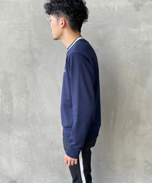 セール】[LACOSTE/ラコステ] リブライン ワンポイントロゴクルー