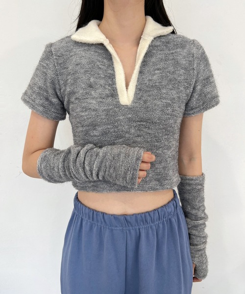 by muni:r(バイ ムニール)の「テリーVネックカラー半袖Tシャツ(ウォーマーSET)(Tシャツ/カットソー・レディース・グレー/ピンク/アイボリー・FREE)」の19枚目の写真