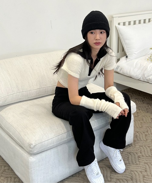 by muni:r(バイ ムニール)の「テリーVネックカラー半袖Tシャツ(ウォーマーSET)(Tシャツ/カットソー・レディース・グレー/ピンク/アイボリー・FREE)」の15枚目の写真