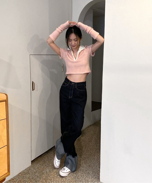 by muni:r(バイ ムニール)の「テリーVネックカラー半袖Tシャツ(ウォーマーSET)(Tシャツ/カットソー・レディース・グレー/ピンク/アイボリー・FREE)」の7枚目の写真
