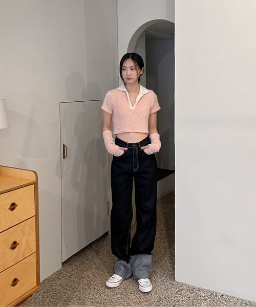 by muni:r(バイ ムニール)の「テリーVネックカラー半袖Tシャツ(ウォーマーSET)(Tシャツ/カットソー・レディース・グレー/ピンク/アイボリー・FREE)」の13枚目の写真