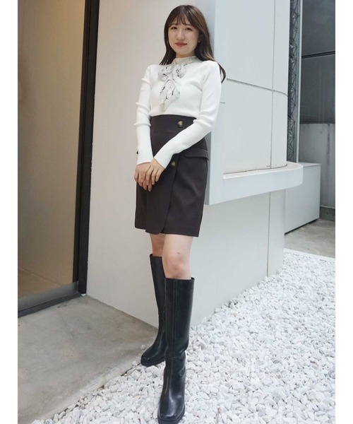 MERCURYDUO（マーキュリーデュオ）の「ハイウエスト釦デザインミニスカート（スカート・レディース・ダークブラウン/ベージュ/グレー・SMALL/MEDIUM）」の14枚目の写真