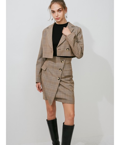 MERCURYDUO（マーキュリーデュオ）の「ハイウエスト釦デザインミニスカート（スカート・レディース・ダークブラウン/ベージュ/グレー・SMALL/MEDIUM）」の4枚目の写真