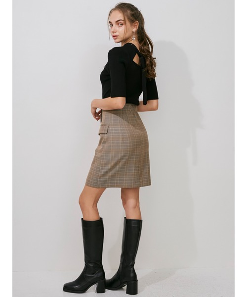 MERCURYDUO（マーキュリーデュオ）の「ハイウエスト釦デザインミニスカート（スカート・レディース・ダークブラウン/ベージュ/グレー・SMALL/MEDIUM）」の9枚目の写真