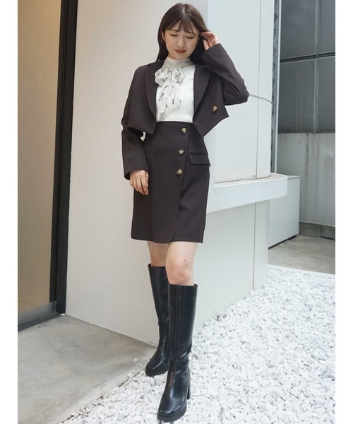 MERCURYDUO（マーキュリーデュオ）の「ハイウエスト釦デザインミニスカート（スカート・レディース・ダークブラウン/ベージュ/グレー・SMALL/MEDIUM）」の13枚目の写真