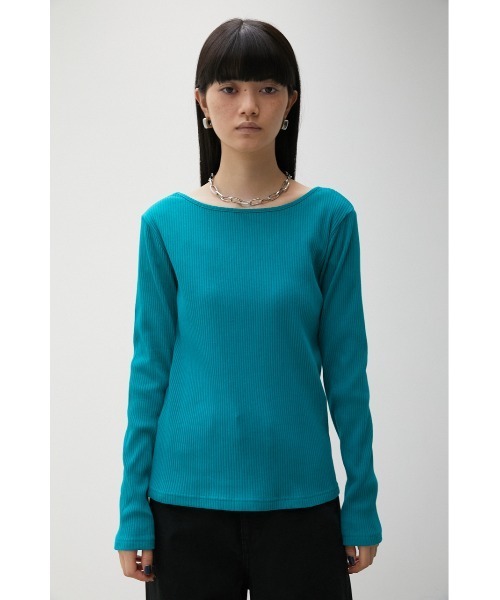 AZUL by moussy（アズールバイマウジー）の「2WAY RIB LONG SLEEVE TOPS/2WAYリブロングスリーブトップス（Tシャツ/カットソー・レディース・ブラック/ターコイズブルー/ライトブラウン/オフホワイト・MEDIUM/SMALL）」の12枚目の写真