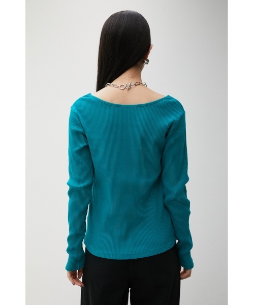 AZUL by moussy（アズールバイマウジー）の「2WAY RIB LONG SLEEVE TOPS/2WAYリブロングスリーブトップス（Tシャツ/カットソー・レディース・ブラック/ターコイズブルー/ライトブラウン/オフホワイト・MEDIUM/SMALL）」の5枚目の写真