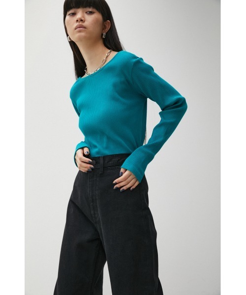 AZUL by moussy（アズールバイマウジー）の「2WAY RIB LONG SLEEVE TOPS/2WAYリブロングスリーブトップス（Tシャツ/カットソー・レディース・ブラック/ターコイズブルー/ライトブラウン/オフホワイト・MEDIUM/SMALL）」の15枚目の写真