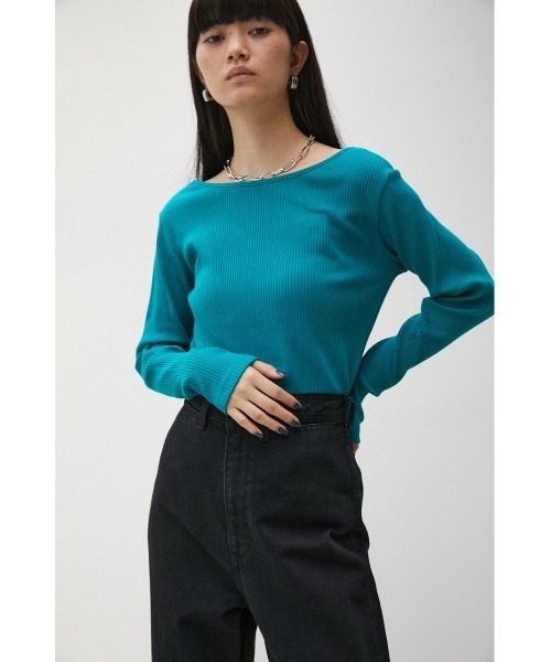 AZUL by moussy（アズールバイマウジー）の「2WAY RIB LONG SLEEVE TOPS/2WAYリブロングスリーブトップス（Tシャツ/カットソー・レディース・ブラック/ターコイズブルー/ライトブラウン/オフホワイト・MEDIUM/SMALL）」の14枚目の写真