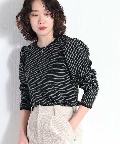 cepo（セポ）の「ボーダーパフスリーブロンＴｅｅ（Tシャツ/カットソー・レディース・ブラウン/ブラック/オフホワイト/アイボリー・M）」の5枚目の写真