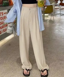 バックウエストゴムハイウエストストレートパンツ