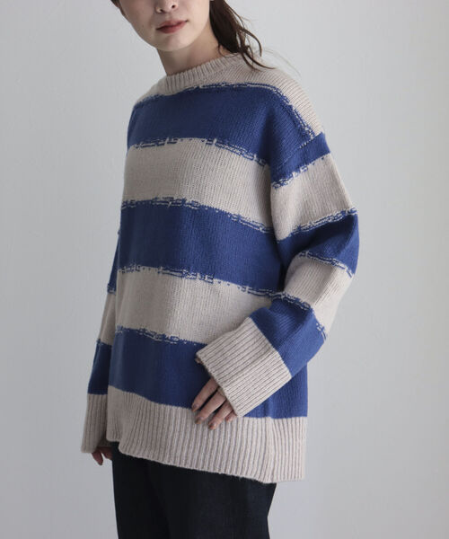fredy emue（フレディエミュ）の「かすれボーダーニットプルオーバー（ニット/セーター・レディース・ホワイト系その他/ブラック系その他/ブルー系その他・38）」の13枚目の写真