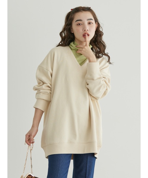 Ｖネック裏毛チュニック