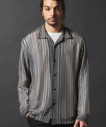 ストライプレース開襟シャツ