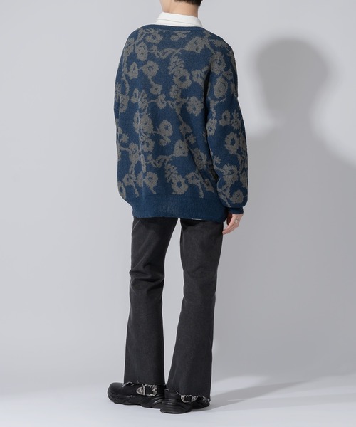 Adoon plain（アドーンプレーン）の「【Adoon plain】ルーズフラワーカーディガン（カーディガン/ボレロ・メンズ・ブルー/ブラック・MEDIUM/LARGE）」の21枚目の写真