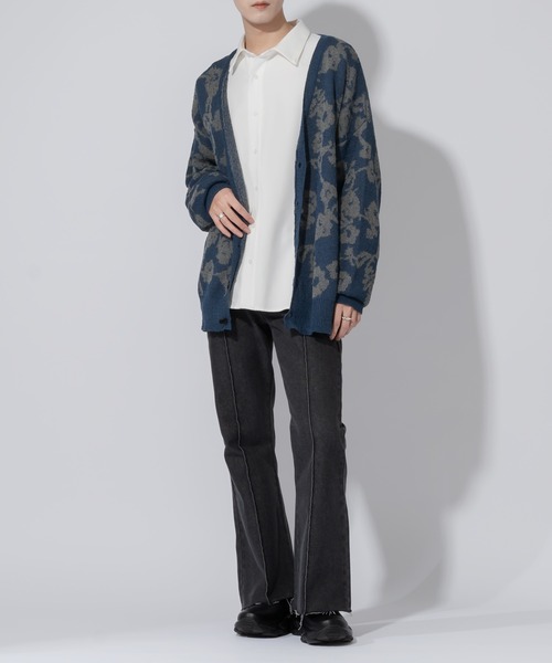 Adoon plain（アドーンプレーン）の「【Adoon plain】ルーズフラワーカーディガン（カーディガン/ボレロ・メンズ・ブルー/ブラック・MEDIUM/LARGE）」の19枚目の写真